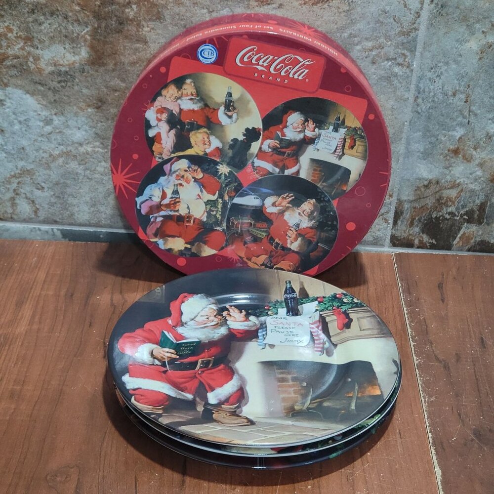 Coca Cola Holiday Portraits Desert Plates Santa Claus Set of 3 Only